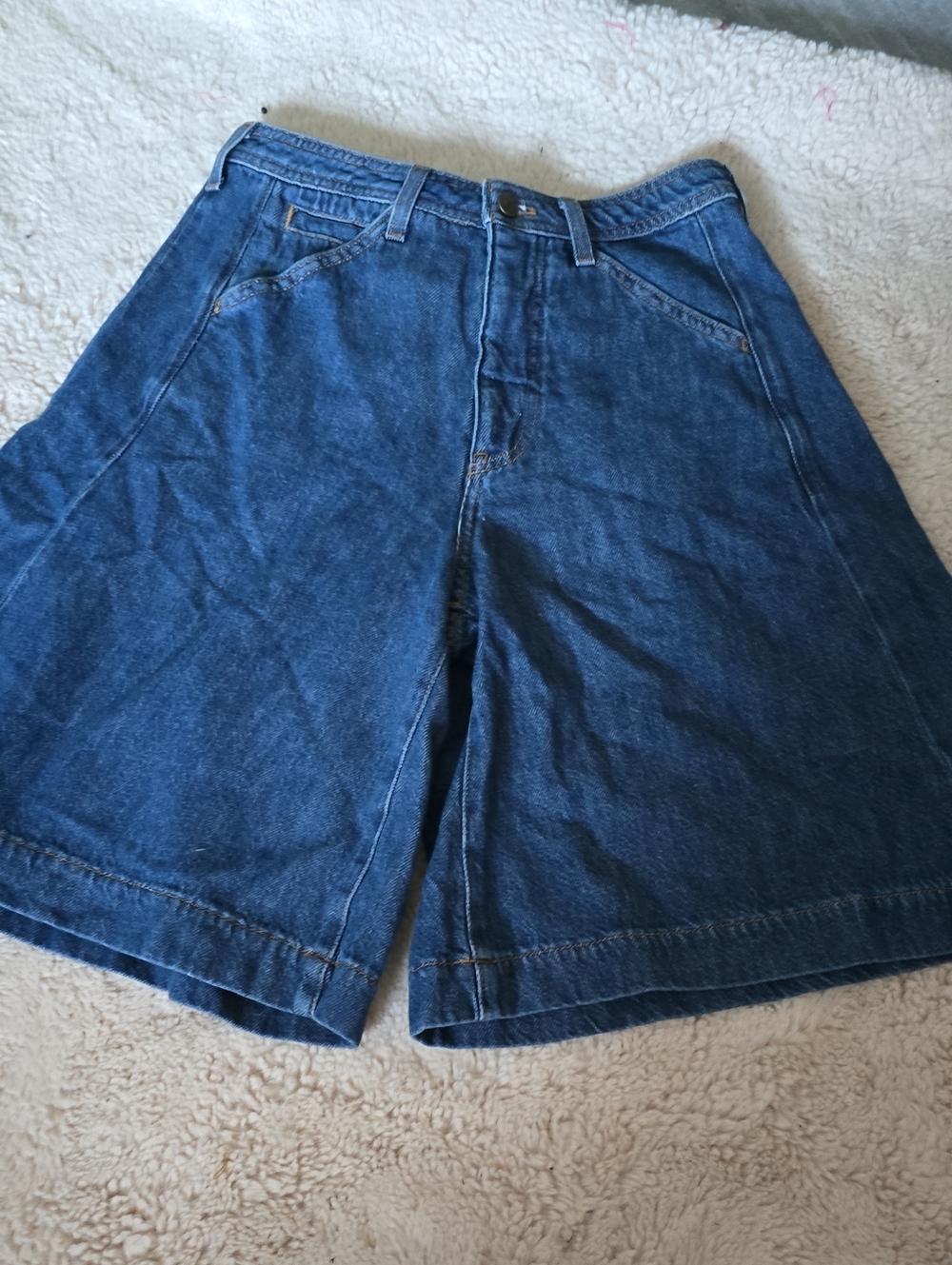 Pilcro Dark Blue Denim Wide-Leg Shorts